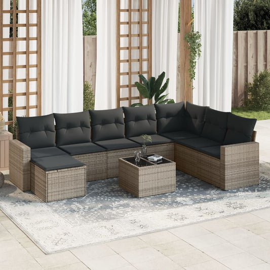 Set Divano da Giardino 9 pz con Cuscini Grigio in Polyrattan - homemem39