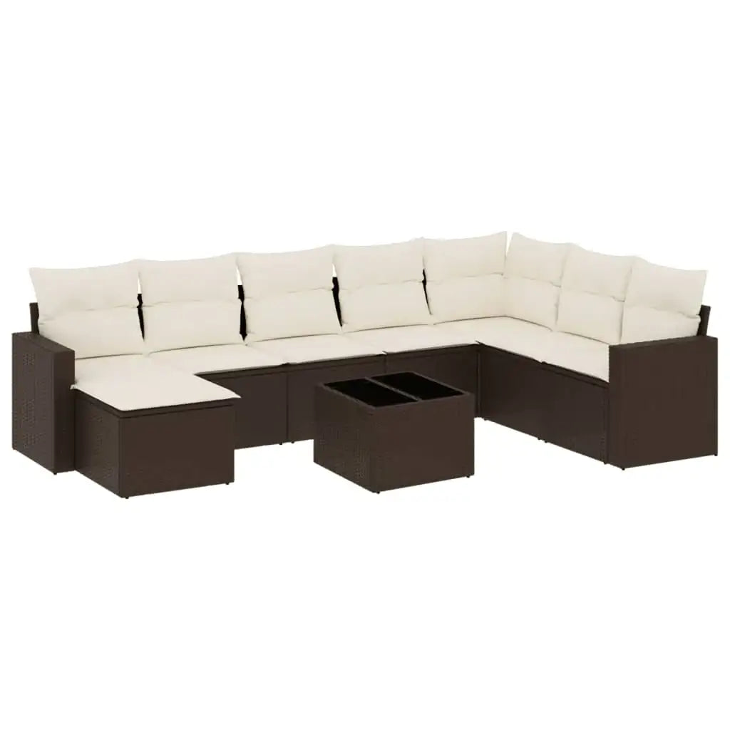 Set Divani da Giardino 9pz con Cuscini Marrone in Polyrattan - homemem39