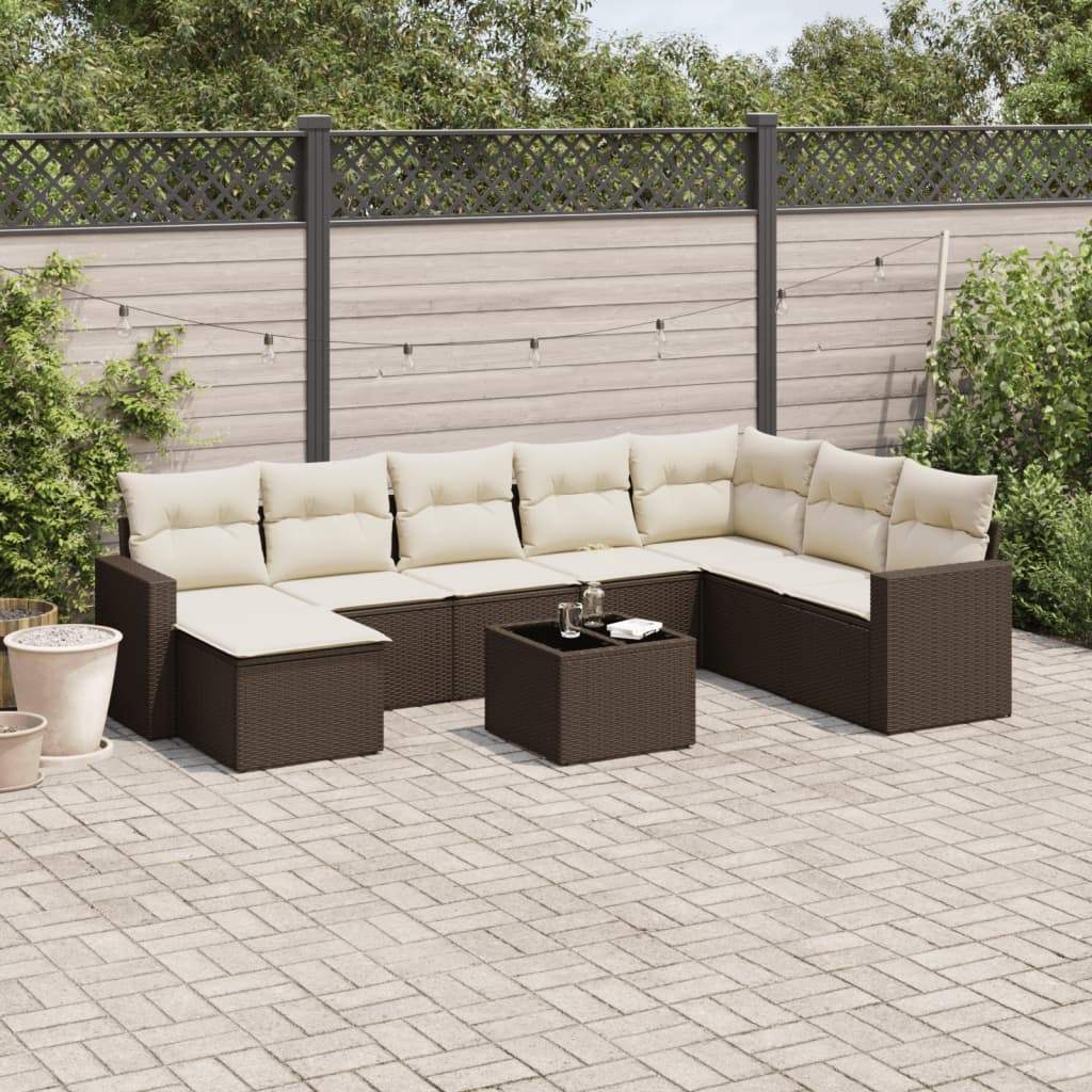Set Divani da Giardino 9pz con Cuscini Marrone in Polyrattan - homemem39