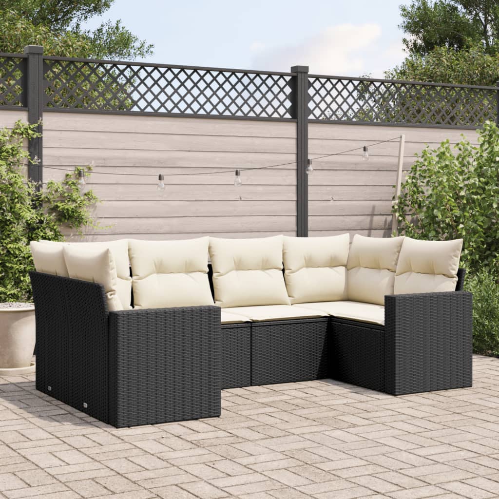 Set Divano da Giardino 6 pz con Cuscini Nero in Polyrattan - homemem39