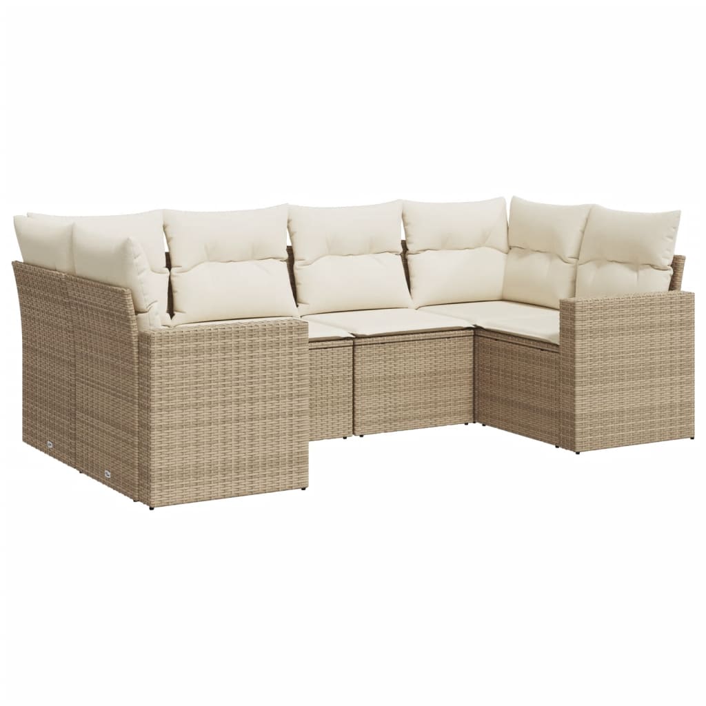 Set Divano da Giardino 6 pz con Cuscini Beige in Polyrattan - homemem39