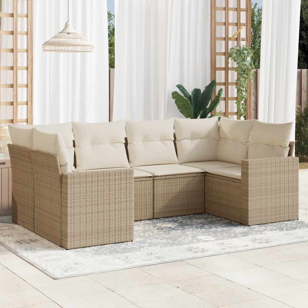 Set Divano da Giardino 6 pz con Cuscini Beige in Polyrattan - homemem39