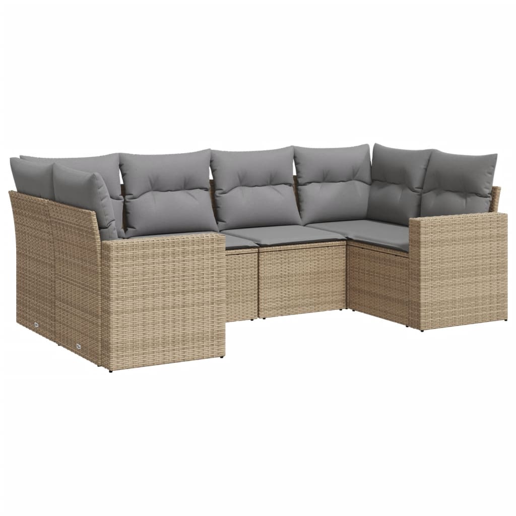 Set Divano da Giardino 6 pz con Cuscini Beige in Polyrattan - homemem39