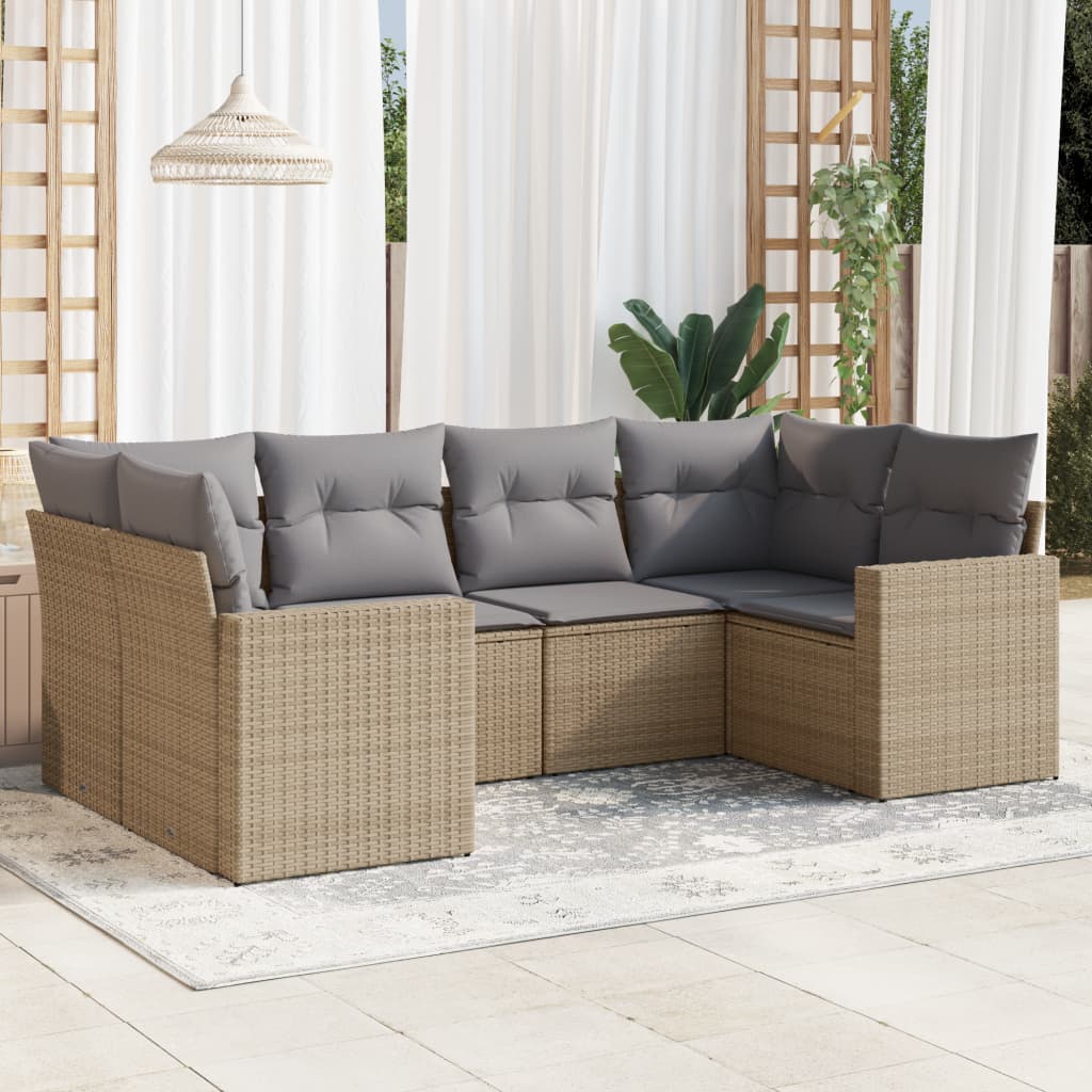 Set Divano da Giardino 6 pz con Cuscini Beige in Polyrattan - homemem39