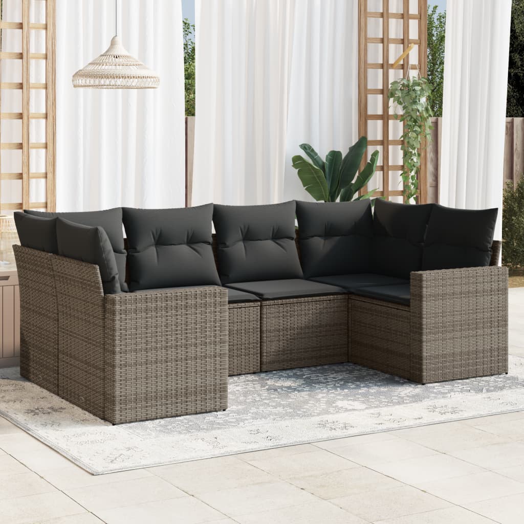 Set Divano da Giardino 6 pz con Cuscini Grigio in Polyrattan - homemem39