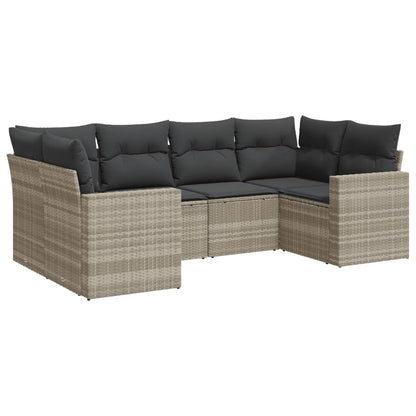 Set Divano da Giardino 6pz con Cuscini grigio chiaro Polyrattan