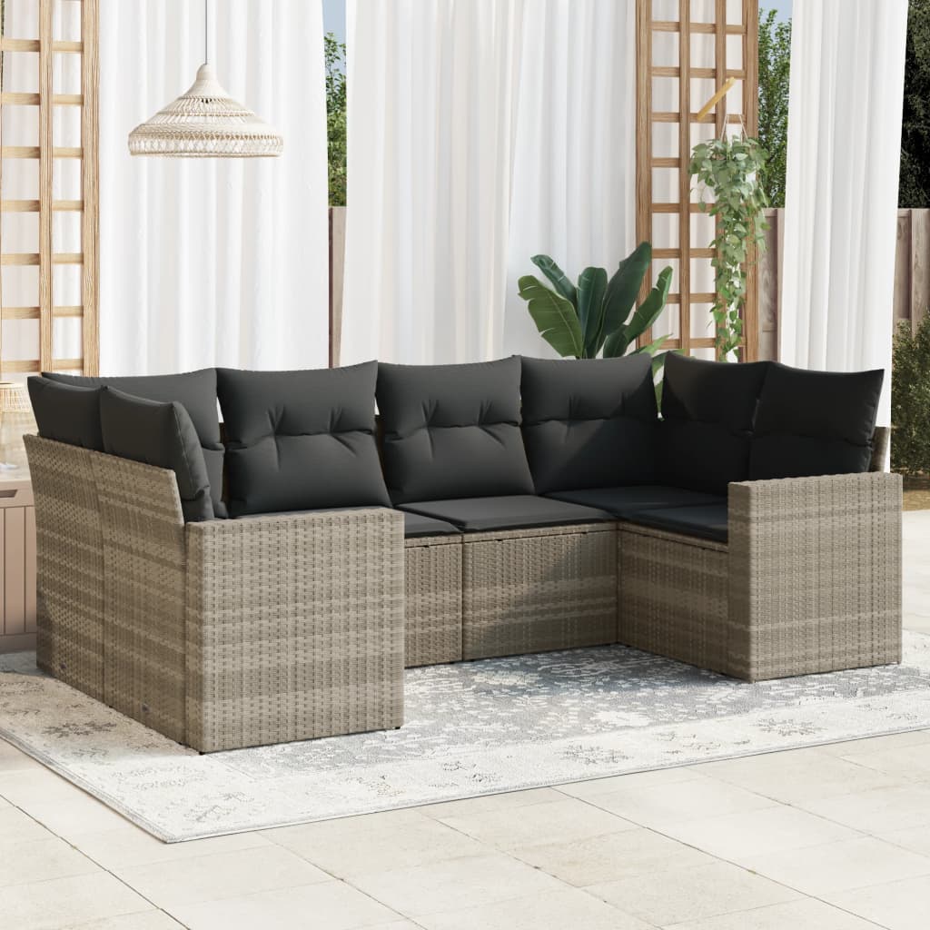 Set Divano da Giardino 6pz con Cuscini Grigio Chiaro Polyrattan - homemem39