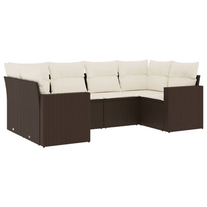 Set Divano da Giardino 6 pz con Cuscini Marrone in Polyrattan - homemem39