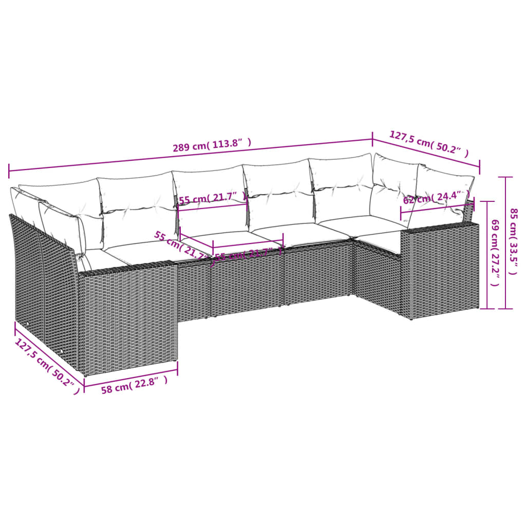 Set Divani da Giardino con Cuscini 7pz Nero Polyrattan - homemem39