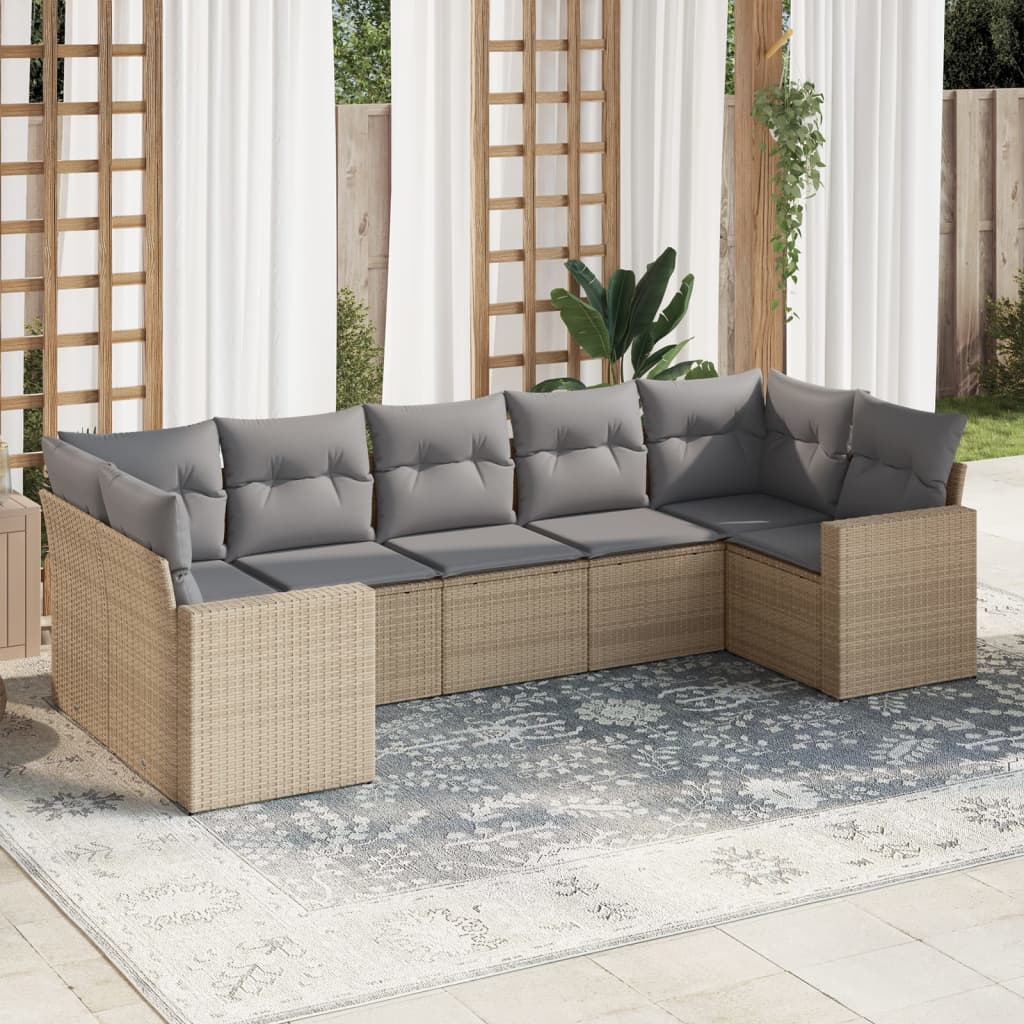 Set Divani da Giardino 7 pz con Cuscini Beige in Polyrattan - homemem39