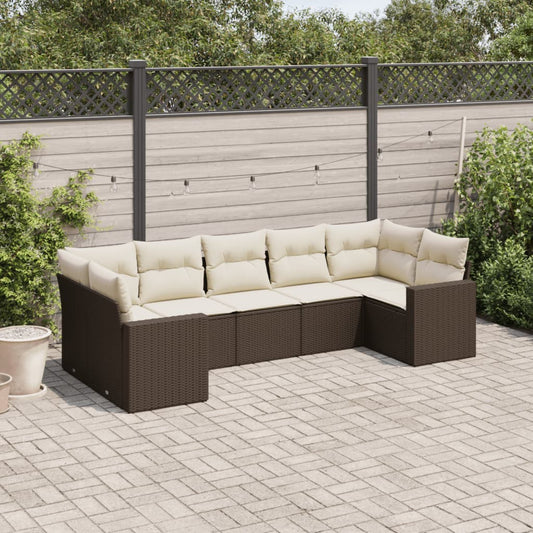 Set Divani da Giardino 7 pz con Cuscini Marrone in Polyrattan - homemem39