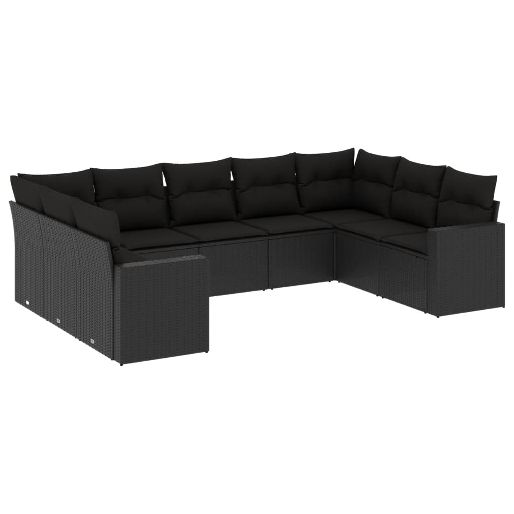 Set Divani da Giardino 9 pz con Cuscini Nero in Polyrattan - homemem39