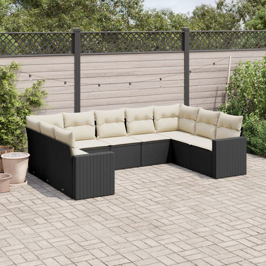 Set Divani da Giardino 9 pz con Cuscini Nero in Polyrattan - homemem39