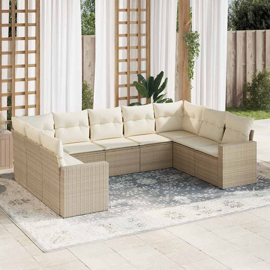 Set Divano da Giardino 9 pz con Cuscini Beige in Polyrattan - homemem39