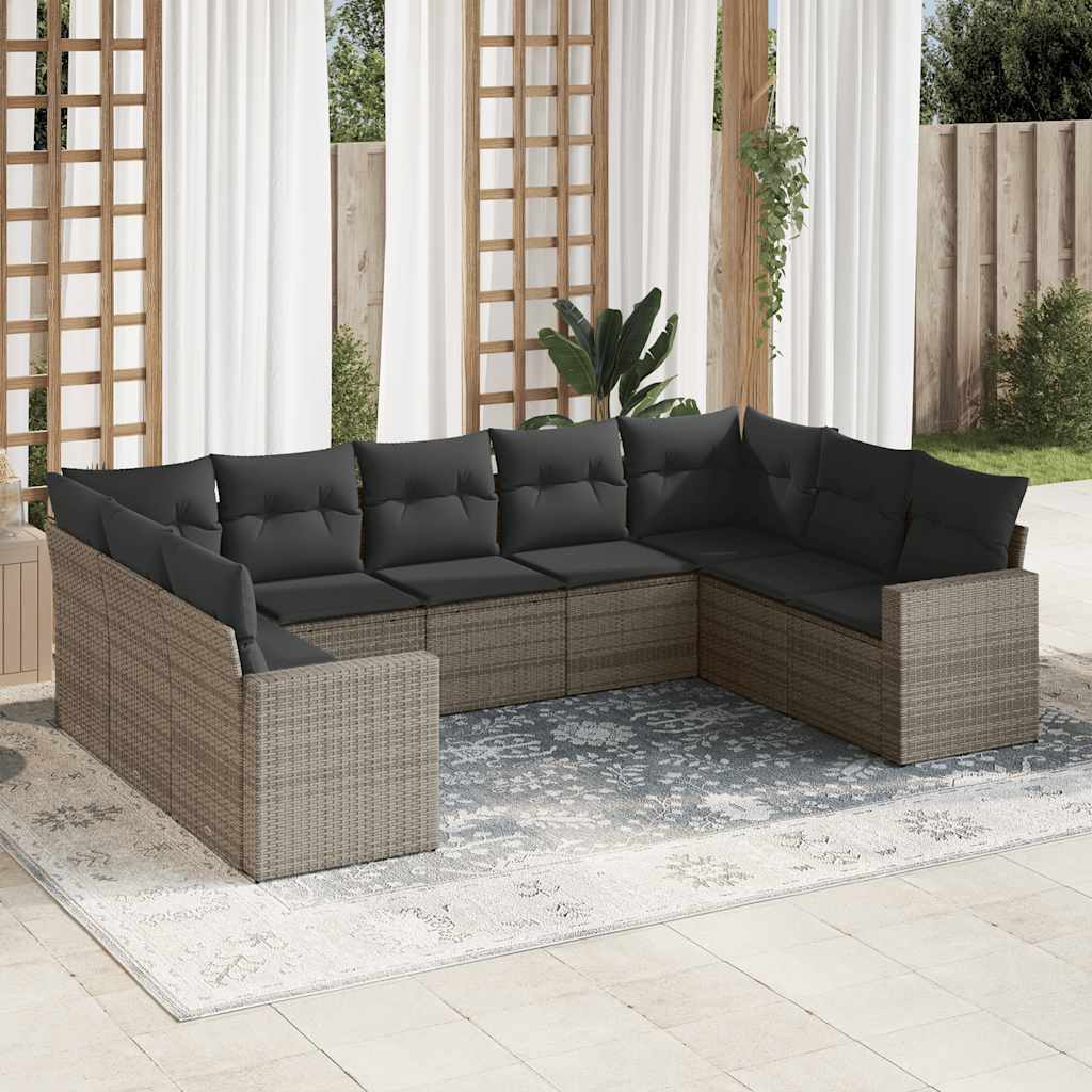 Set Divano da Giardino 9 pz con Cuscini Grigio in Polyrattan - homemem39