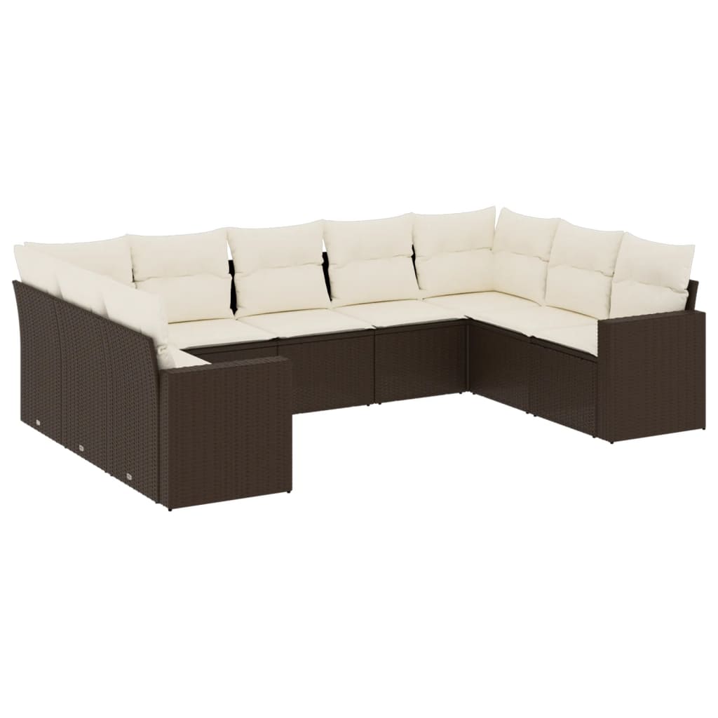 Set Divani da Giardino 9pz con Cuscini Marrone in Polyrattan - homemem39