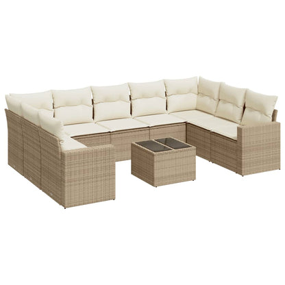 Set Divano da Giardino 10 pz con Cuscini Beige in Polyrattan - homemem39