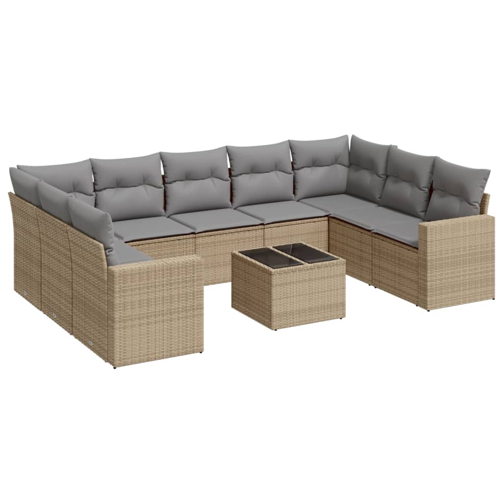 Set Divano da Giardino 10 pz con Cuscini Beige in Polyrattan - homemem39