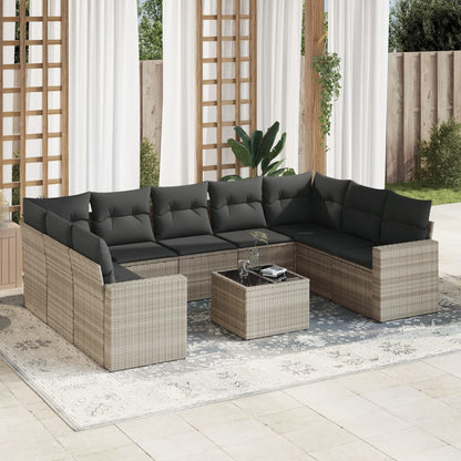 Set Divano Giardino 10 pz con Cuscini Grigio Chiaro Polyrattan - homemem39