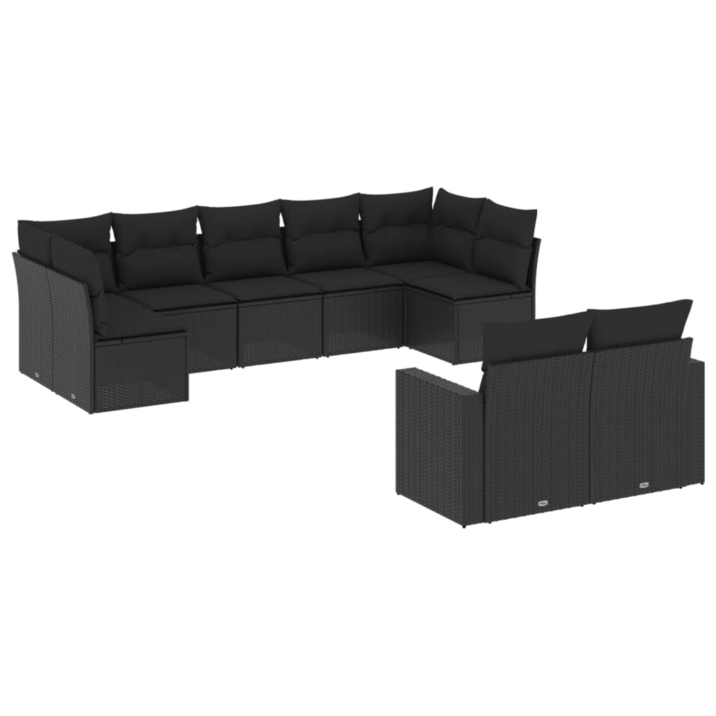 Set Divani da Giardino 9 pz con Cuscini Nero in Polyrattan - homemem39