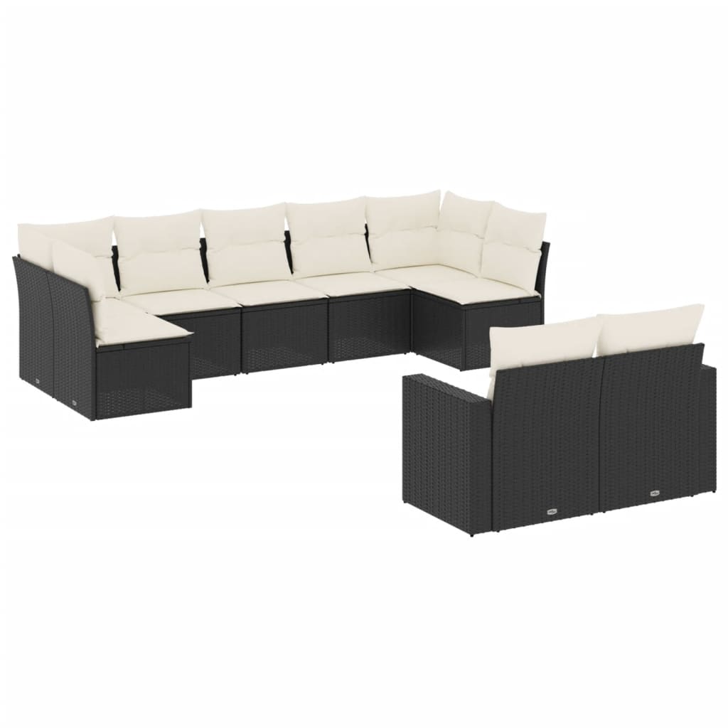 Set Divani da Giardino 9 pz con Cuscini Nero in Polyrattan - homemem39