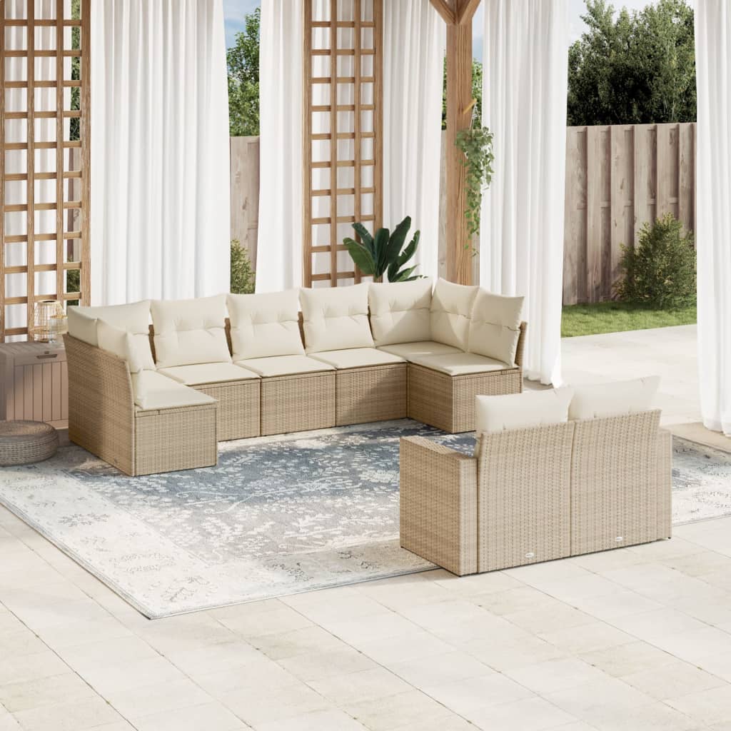 Set Divano da Giardino 9 pz con Cuscini Beige in Polyrattan - homemem39