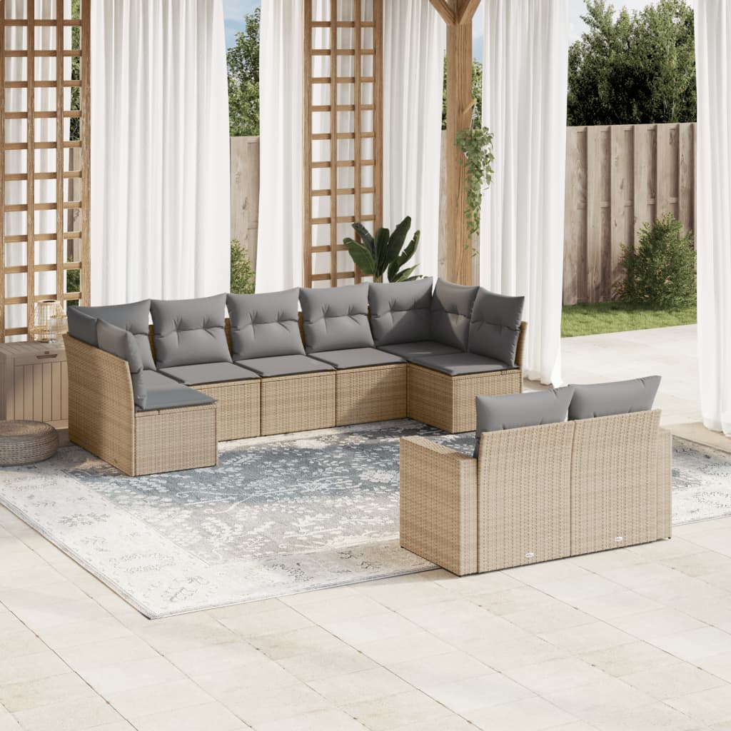 Set Divano da Giardino 9 pz con Cuscini Beige in Polyrattan - homemem39