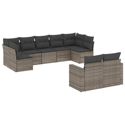 Set Divano da Giardino 9 pz con Cuscini Grigio in Polyrattan - homemem39