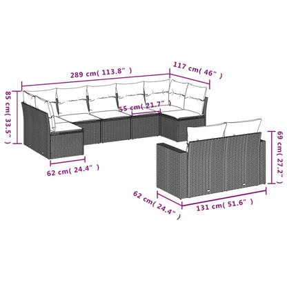 Set Divano da Giardino 9 pz con Cuscini Grigio in Polyrattan - homemem39