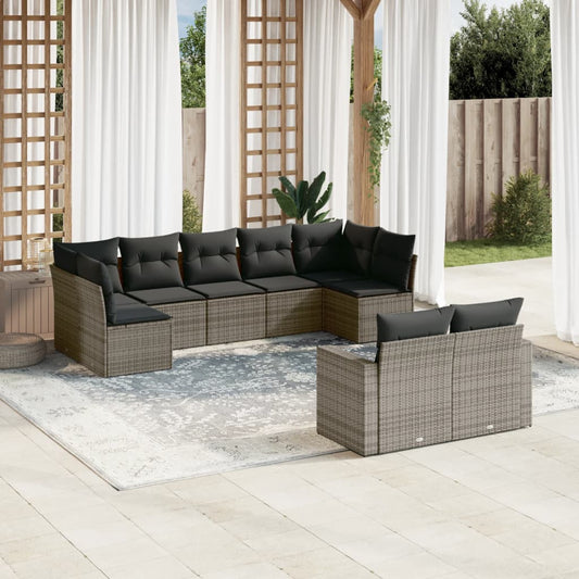 Set Divano da Giardino 9 pz con Cuscini Grigio in Polyrattan - homemem39