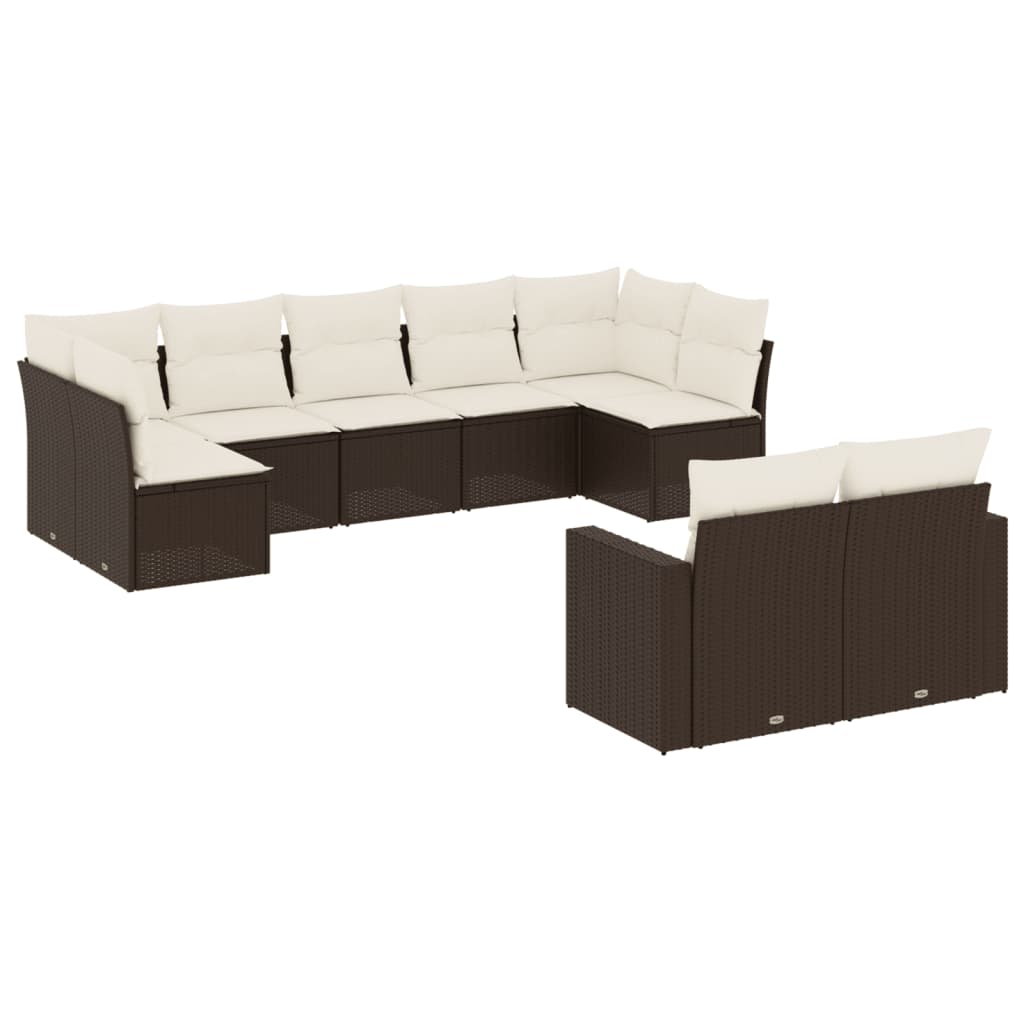 Set Divani da Giardino 9pz con Cuscini Marrone in Polyrattan - homemem39