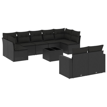 Set Divani da Giardino 10pz con Cuscini in Polyrattan Nero - homemem39