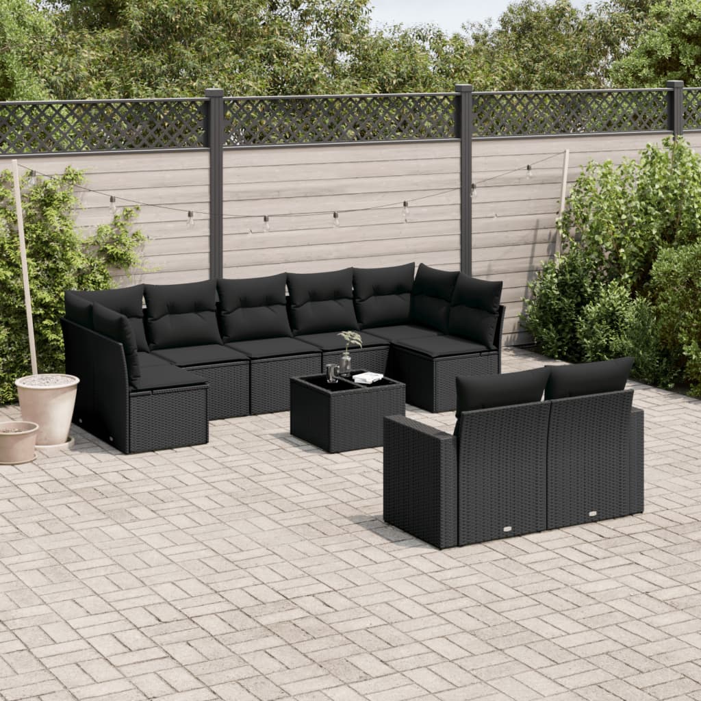 Set Divani da Giardino 10pz con Cuscini in Polyrattan Nero - homemem39