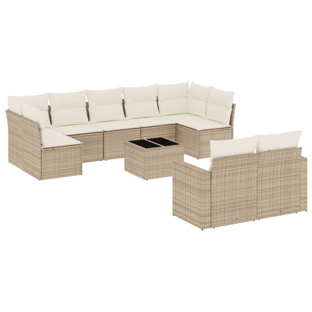 Set Divano da Giardino 10 pz con Cuscini Beige in Polyrattan - homemem39