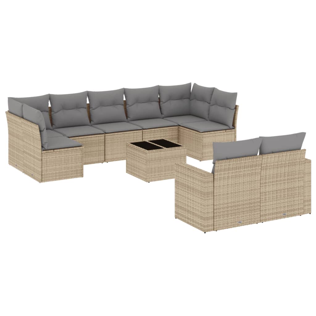 Set Divano da Giardino 10 pz con Cuscini Beige in Polyrattan - homemem39