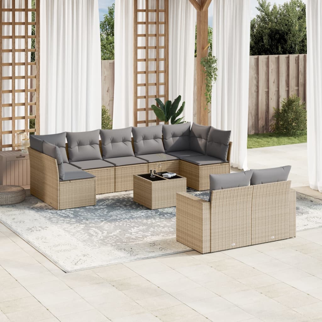 Set Divano da Giardino 10 pz con Cuscini Beige in Polyrattan - homemem39