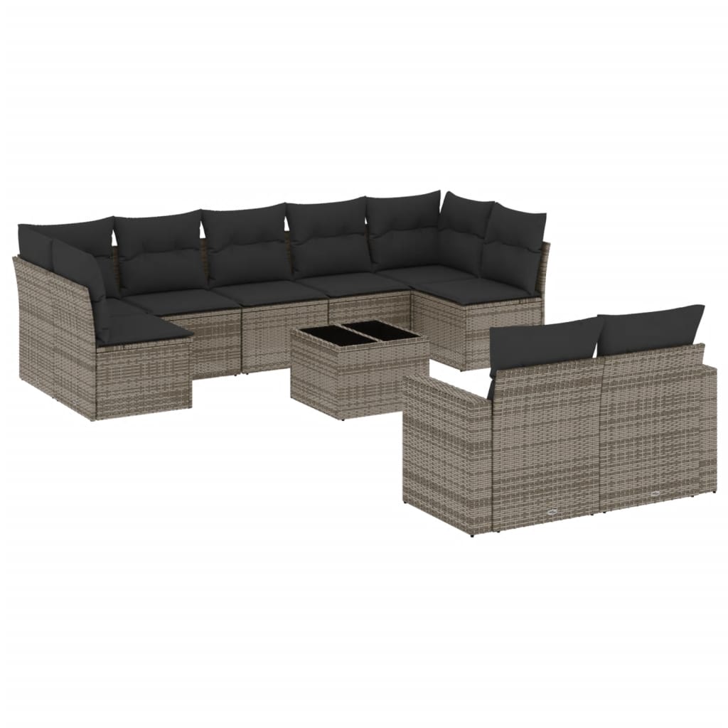 Set Divano da Giardino 10 pz con Cuscini Grigio in Polyrattan - homemem39