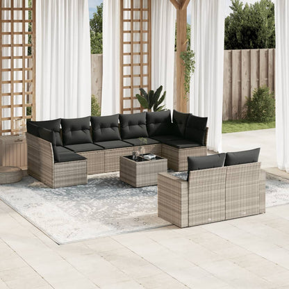 Set Divano Giardino 10 pz con Cuscini Grigio Chiaro Polyrattan - homemem39