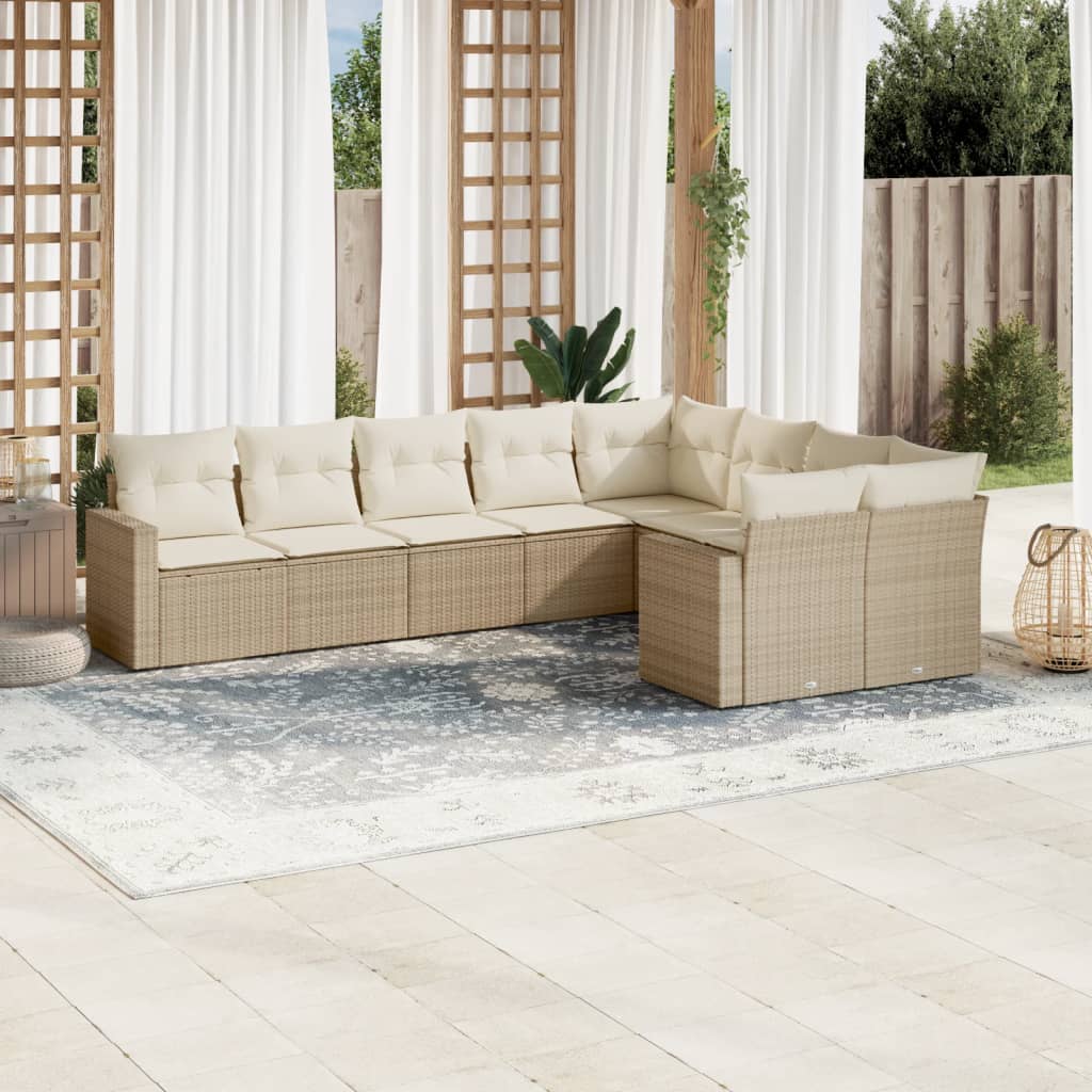 Set Divano da Giardino 9 pz con Cuscini Beige in Polyrattan - homemem39