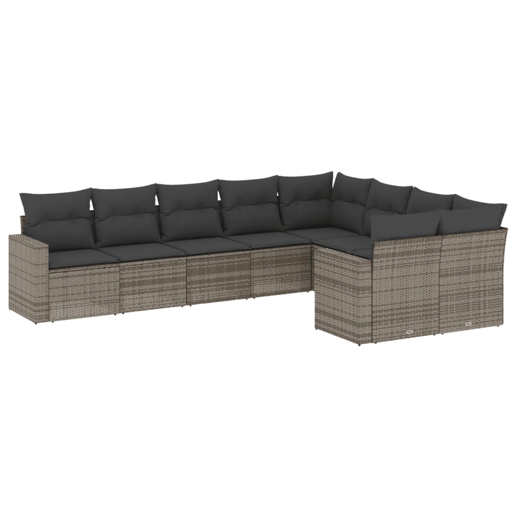 Set Divano da Giardino 9 pz con Cuscini Grigio in Polyrattan - homemem39