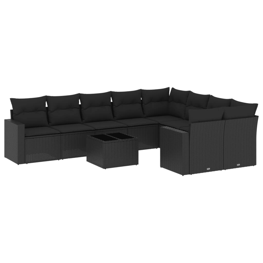 Set Divani da Giardino 10pz con Cuscini in Polyrattan Nero - homemem39