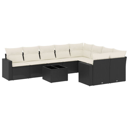 Set Divani da Giardino 10pz con Cuscini in Polyrattan Nero - homemem39