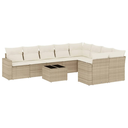 Set Divano da Giardino 10 pz con Cuscini Beige in Polyrattan - homemem39