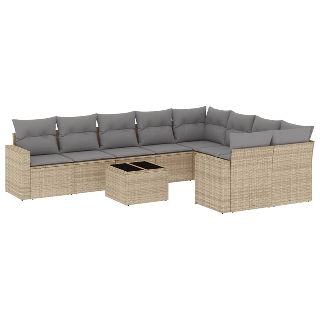 Set Divano da Giardino 10 pz con Cuscini Beige in Polyrattan - homemem39