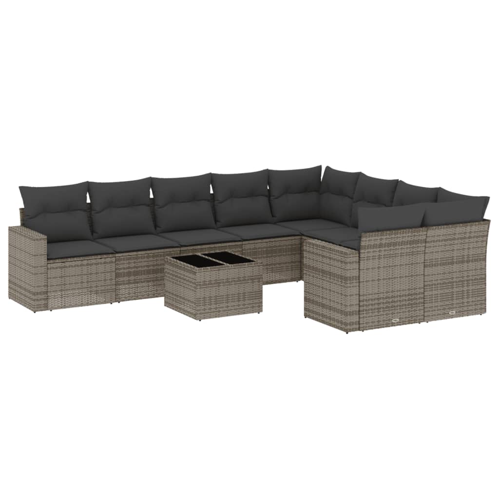 Set Divano da Giardino 10 pz con Cuscini Grigio in Polyrattan - homemem39