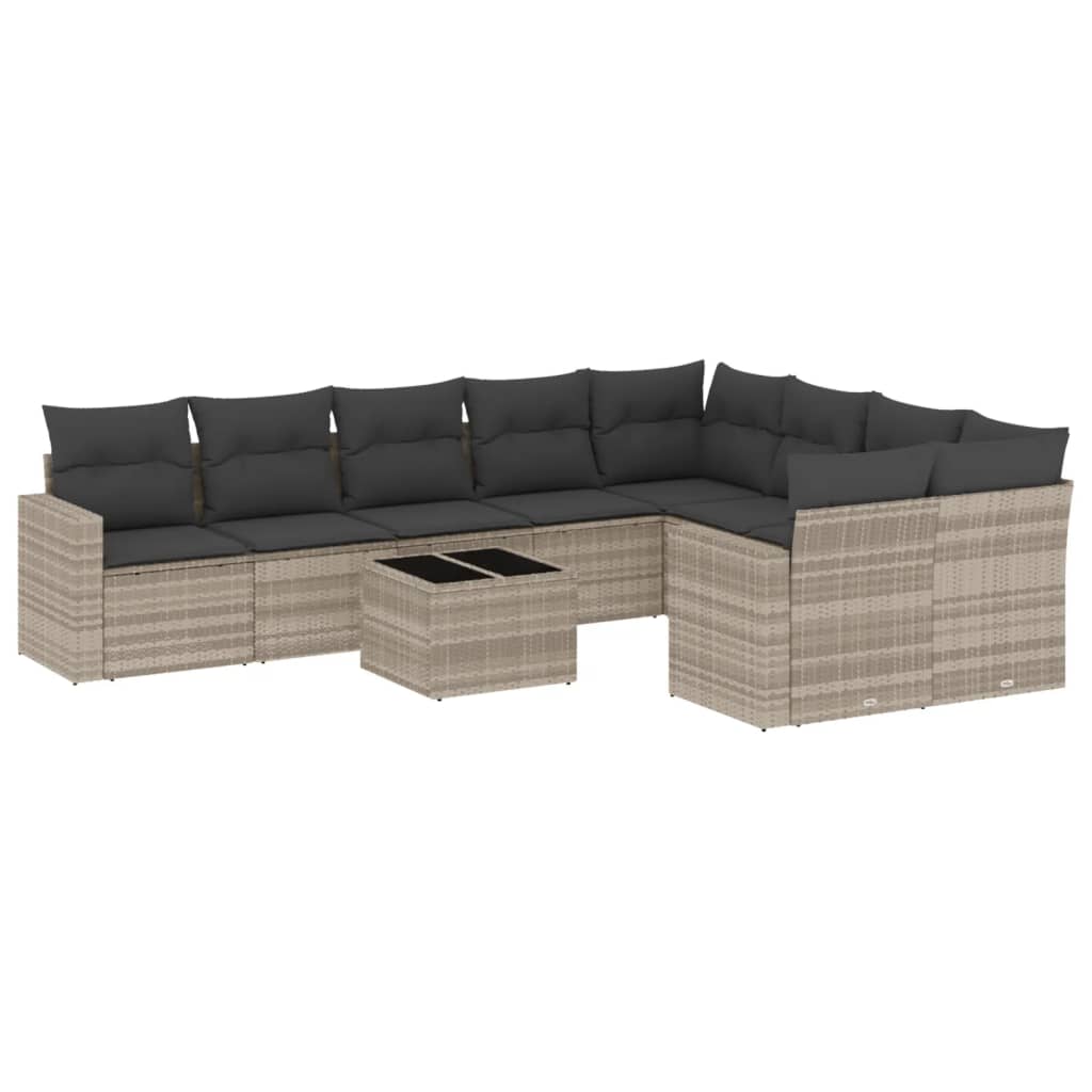 Set Divano Giardino 10 pz con Cuscini Grigio Chiaro Polyrattan - homemem39