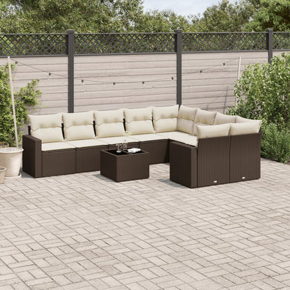 Set Divani da Giardino 10pz con Cuscini in Polyrattan Marrone