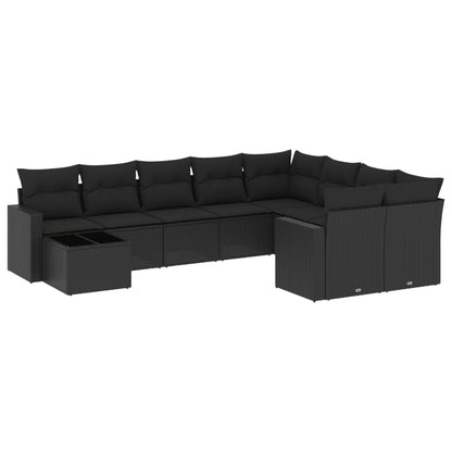 Set Divani da Giardino 10pz con Cuscini in Polyrattan Nero - homemem39