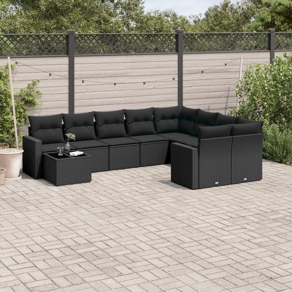 Set Divani da Giardino 10pz con Cuscini in Polyrattan Nero - homemem39