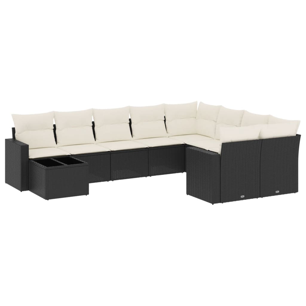 Set Divani da Giardino 10pz con Cuscini in Polyrattan Nero - homemem39